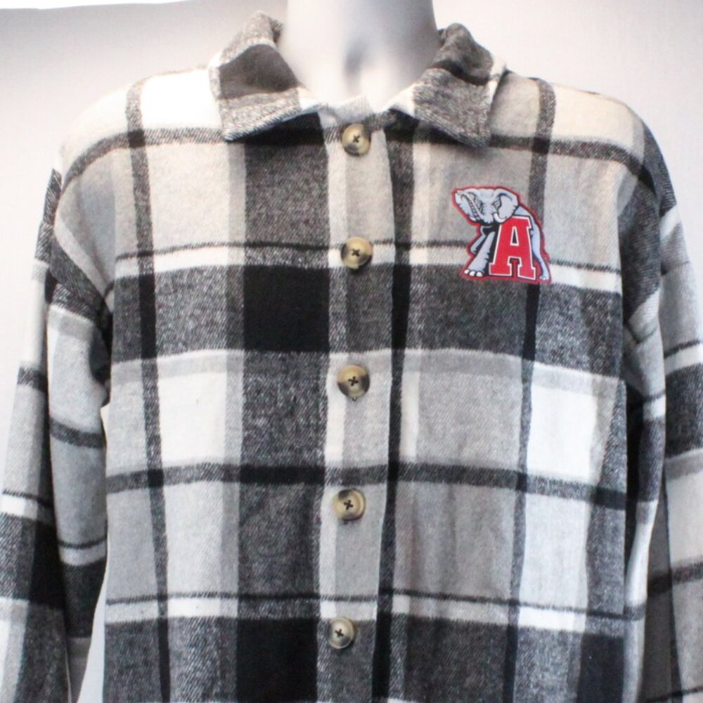 Alabama Crimson Tide Long Sleeve Button-Up Plaid Flannel Shirt Jacket Women's S